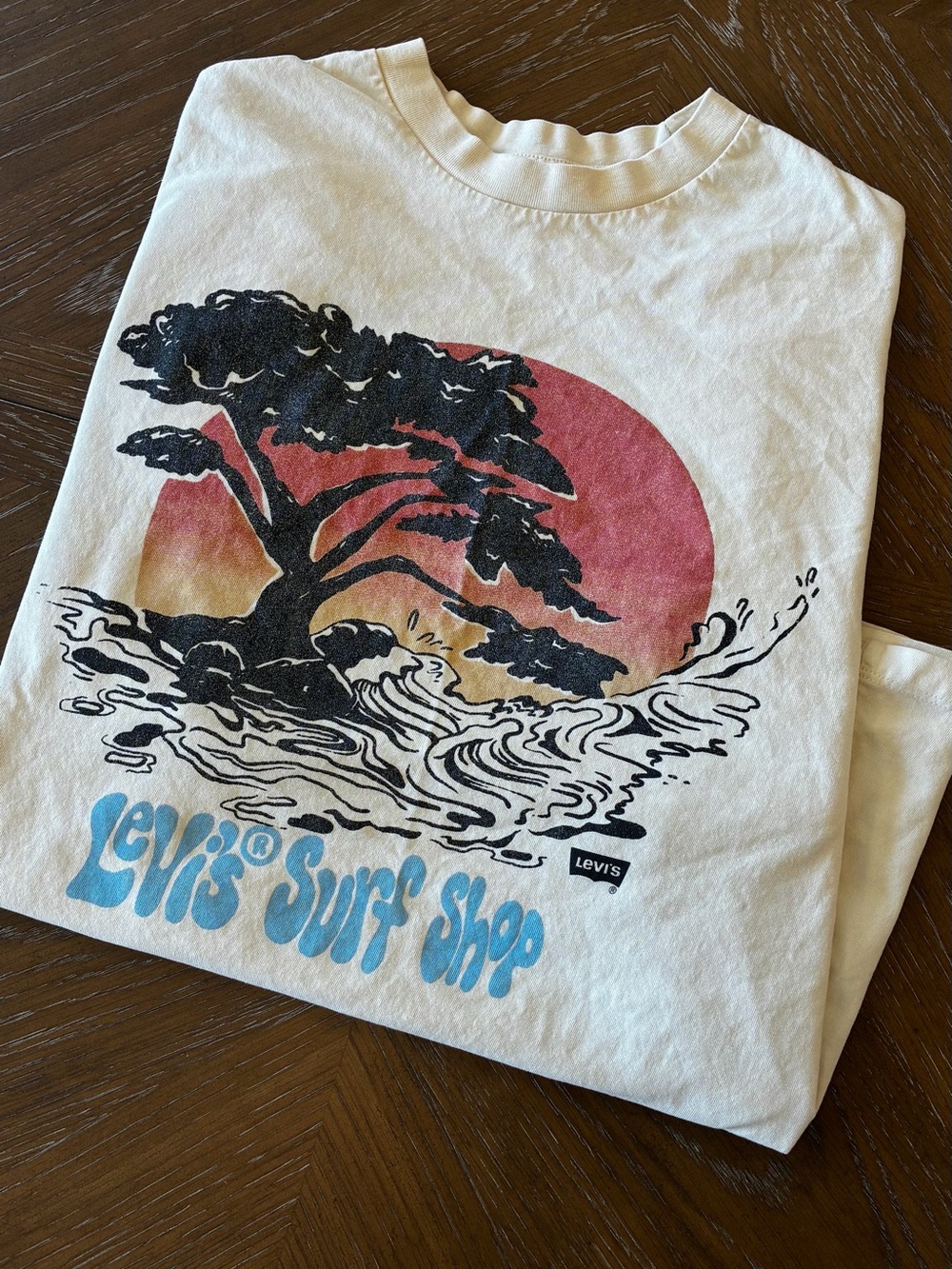 Levi's White Graphic Tee with Sunset Pink and Blue Print